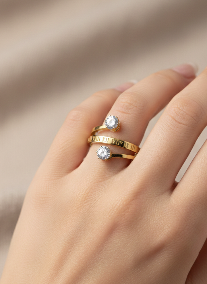 Golden Roman Duo Crystal Ring
