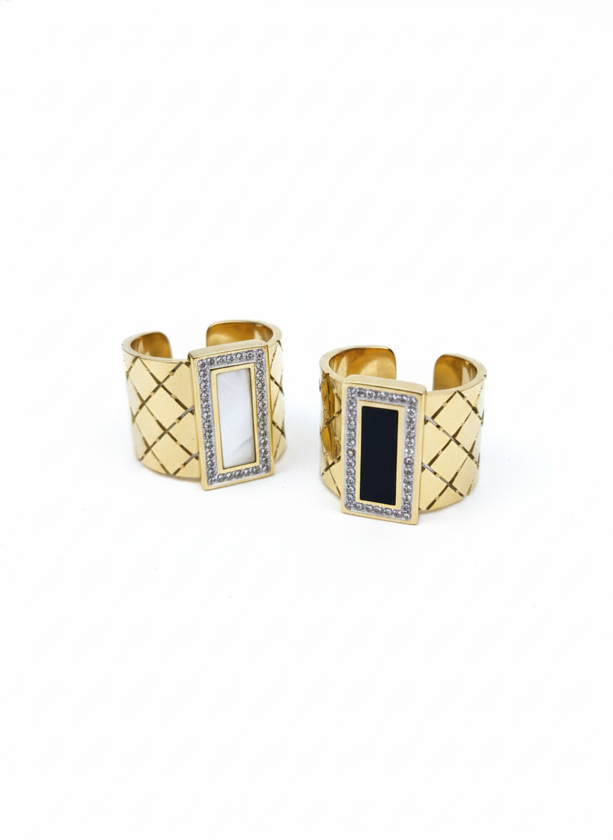 Gold Quilted Rectangle Stone Ring