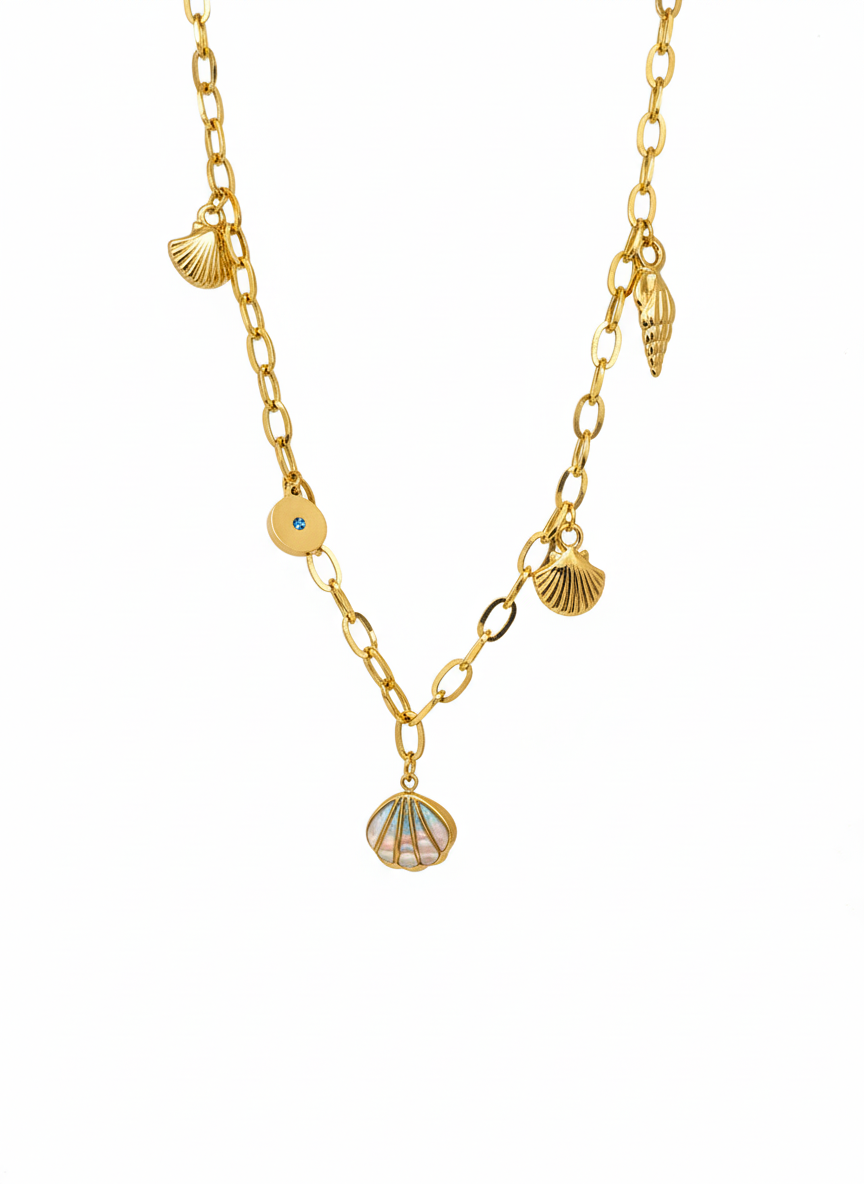 Golden Seashell Charm Necklace