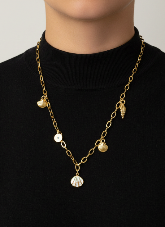 Golden Seashell Charm Necklace