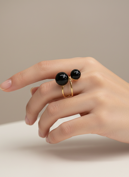 Bold Double Orb Gold Ring