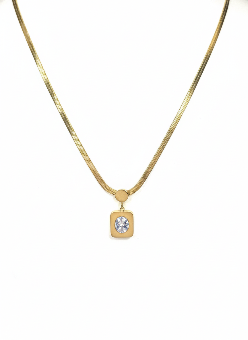 Gold Radiant Square Pendant Necklace