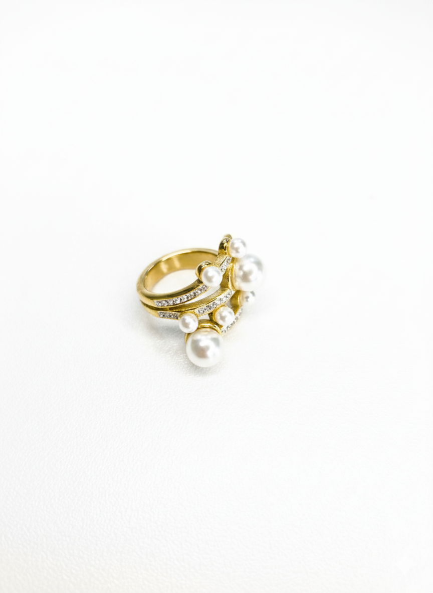 Gold Layered Pearl Cluster Ring