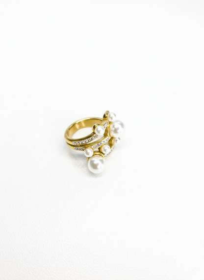 Gold Layered Pearl Cluster Ring