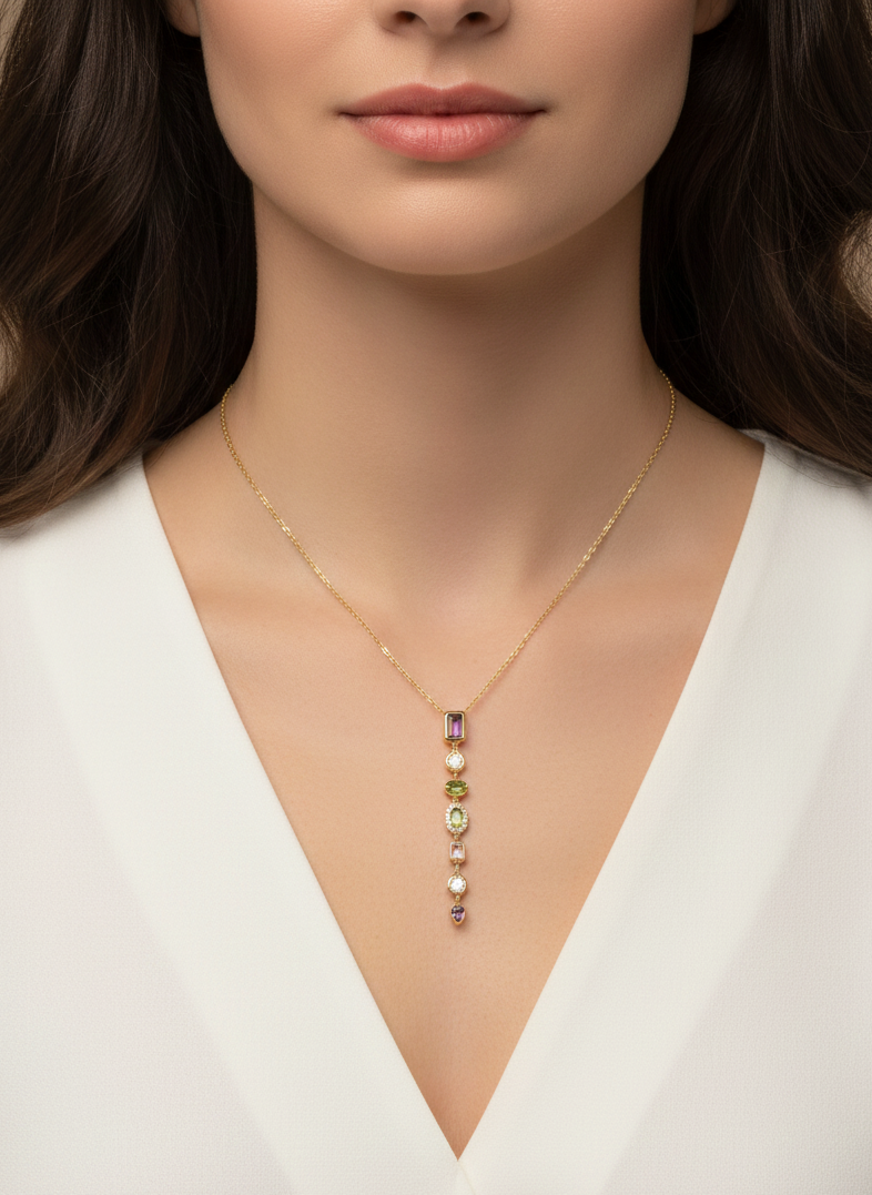 Multi-Stone Vertical Drop Necklace