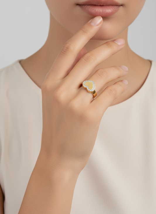 Gold Crystal Heart Ring