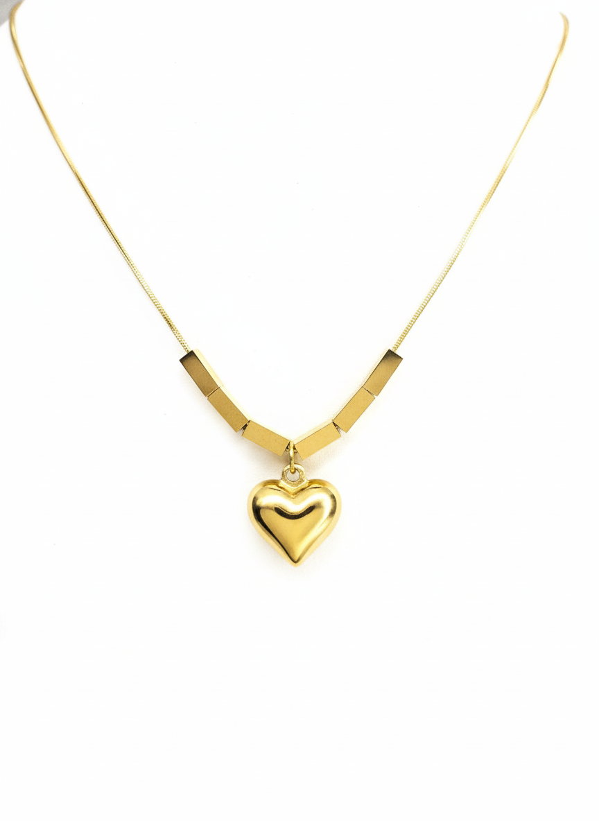 Golden Geo-Heart Pendant Necklace