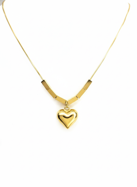 Golden Geo-Heart Pendant Necklace