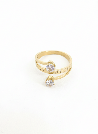 Golden Roman Duo Crystal Ring