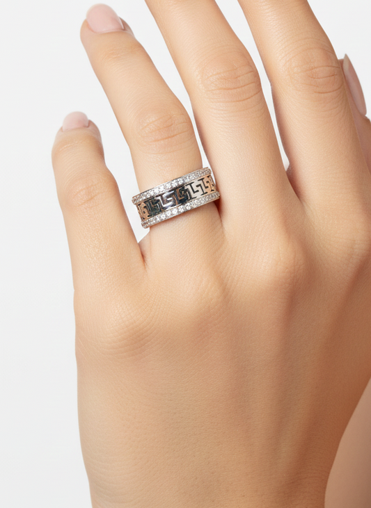 Greek Key Pavé Band – Silver