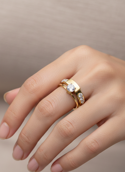 Golden Crystal Band Ring