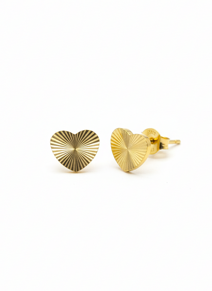 Gold Heart Sunburst Stud Earrings