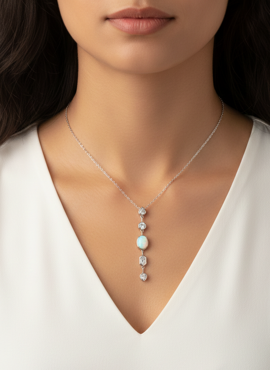 Silver Multi-Stone Drop Necklace
