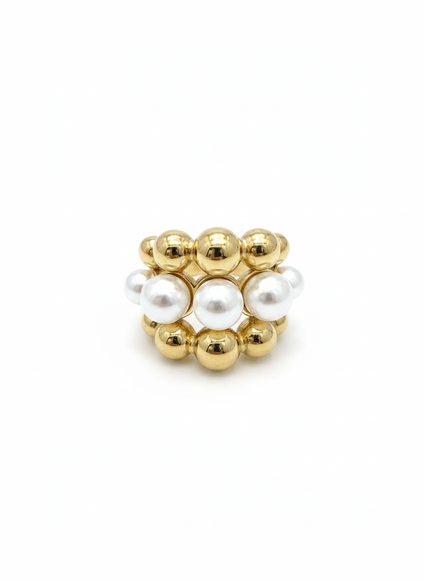 Gold & Pearl Beaded Statement Ring