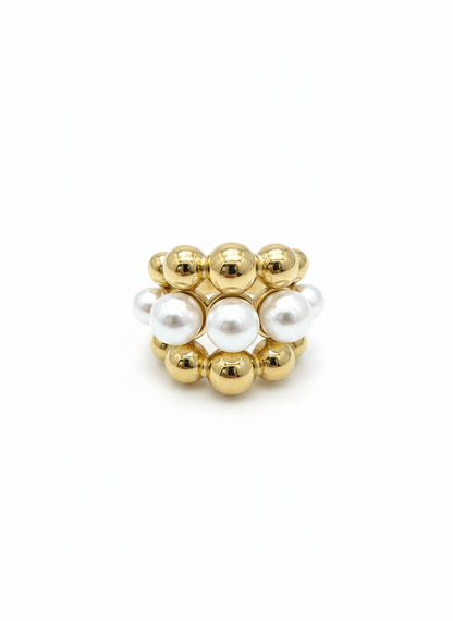 Gold & Pearl Beaded Statement Ring