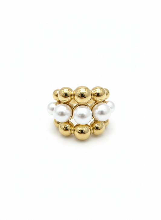 Gold & Pearl Beaded Statement Ring