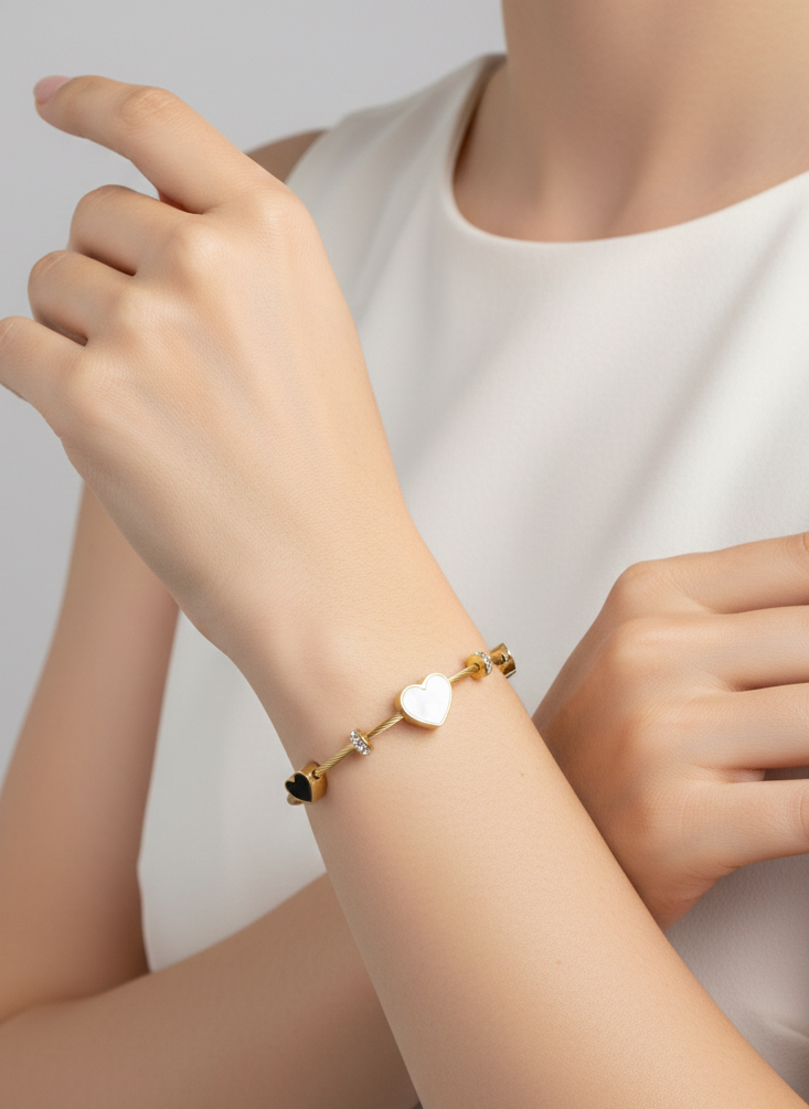 Gold Heart Duo Cable Bangle