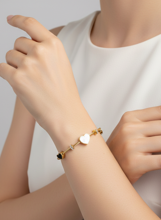 Gold Heart Duo Cable Bangle