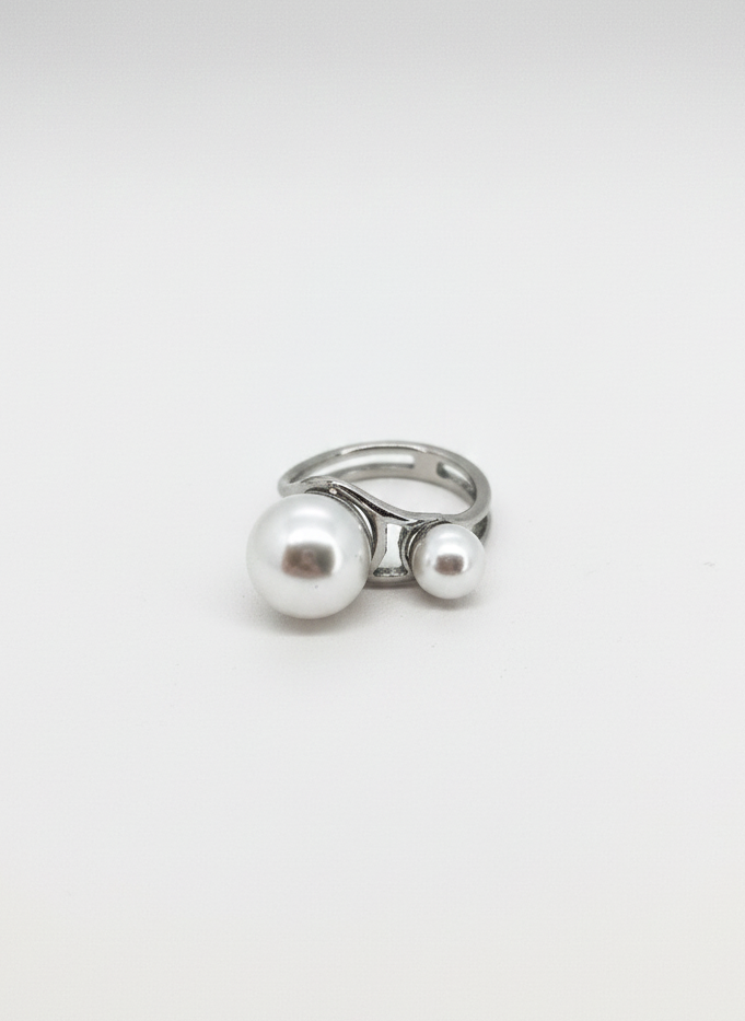 Luna Duo Pearl Silver Ring
