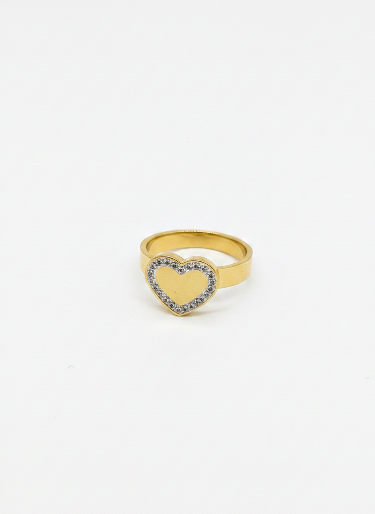 Gold Crystal Heart Ring
