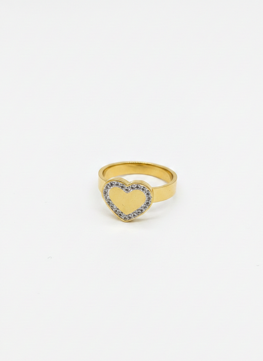 Gold Crystal Heart Ring