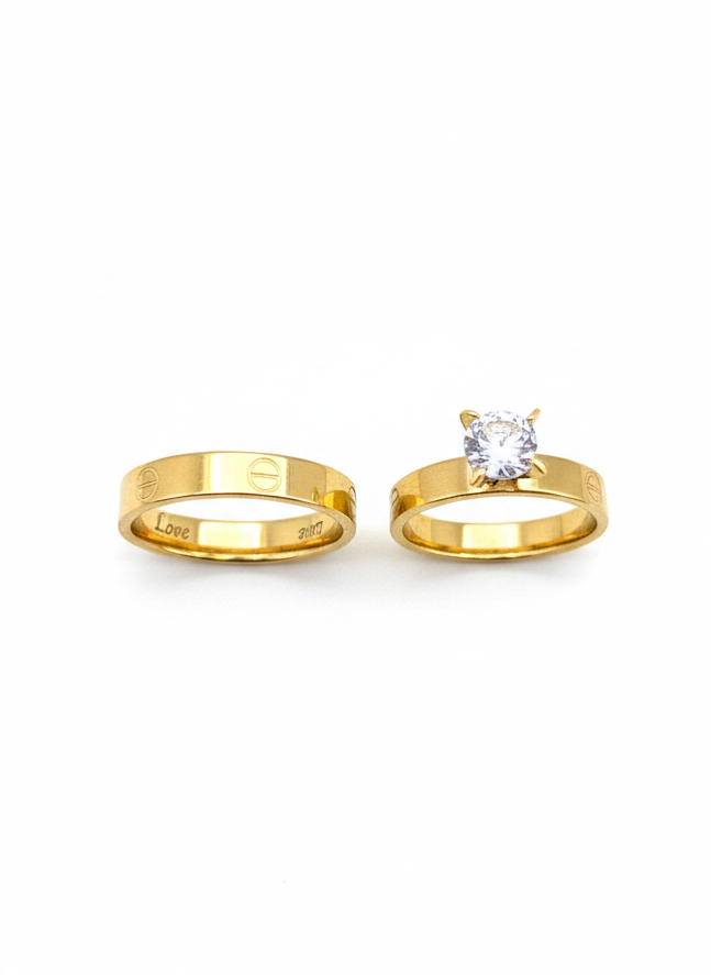 Golden Love Solitaire Ring Set