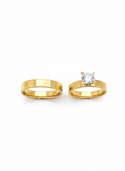 Golden Love Solitaire Ring Set