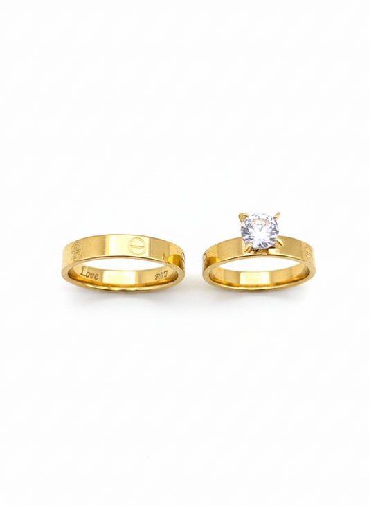 Golden Love Solitaire Ring Set