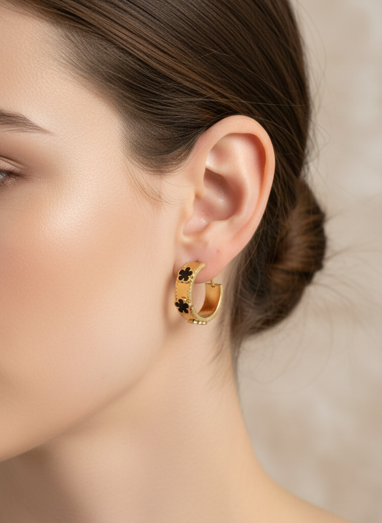 Noir Clover Huggie Hoops