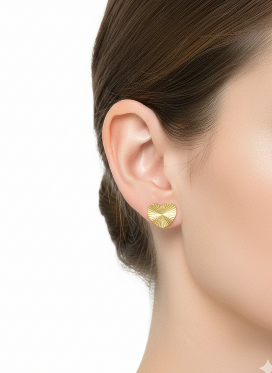 Gold Heart Sunburst Stud Earrings