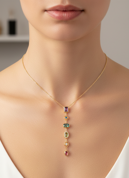 Gold Multi-Gemstone Drop Necklace