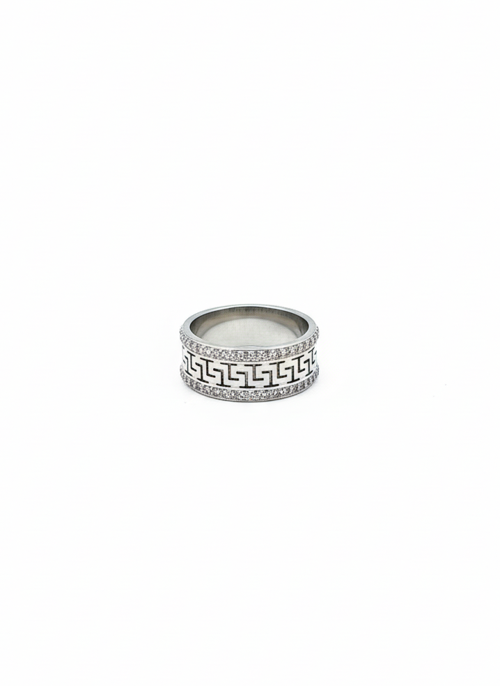 Greek Key Pavé Band – Silver