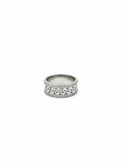 Greek Key Pavé Band – Silver