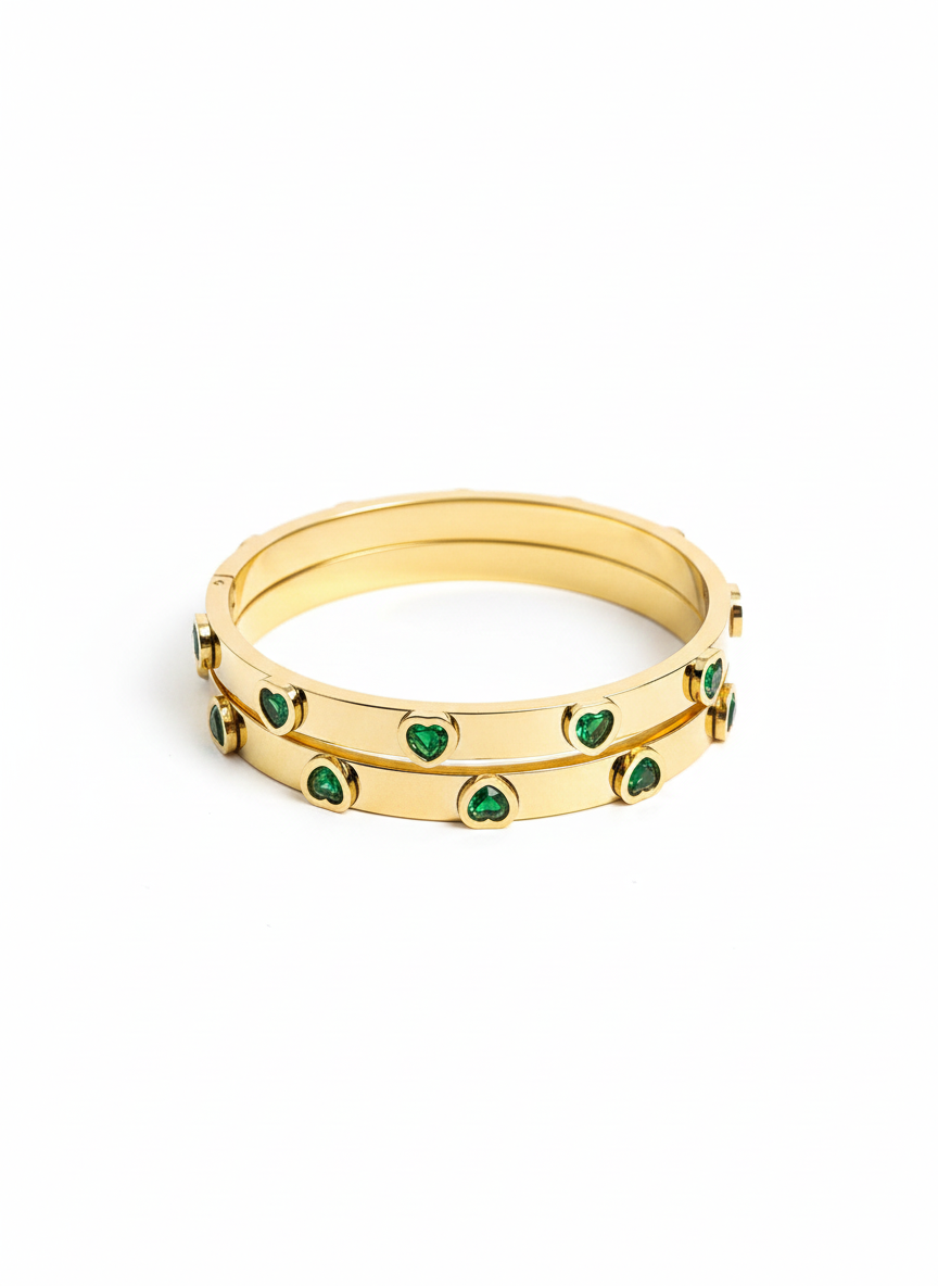Emerald Heart Studded Gold Bangle
