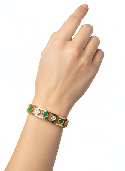 Dainty Green Clover Stackable Bangle