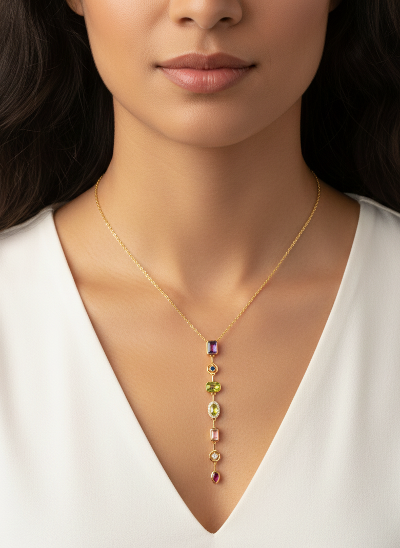 Prism Cascade Multicolour Drop Necklace