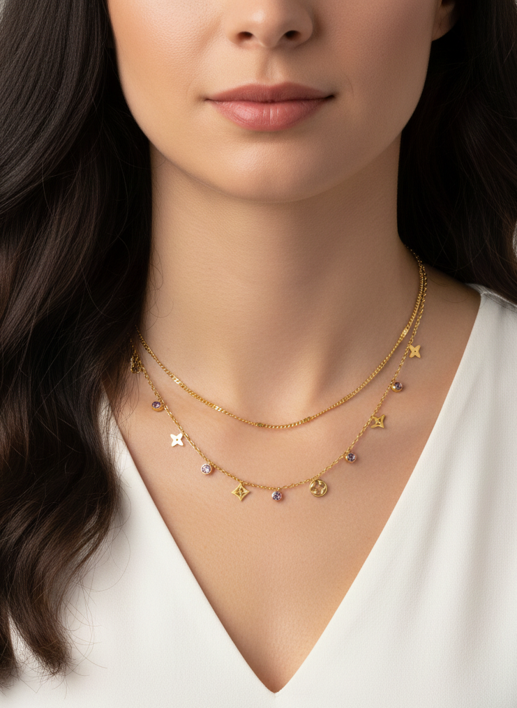 Gold Double-Layer Charm Necklace