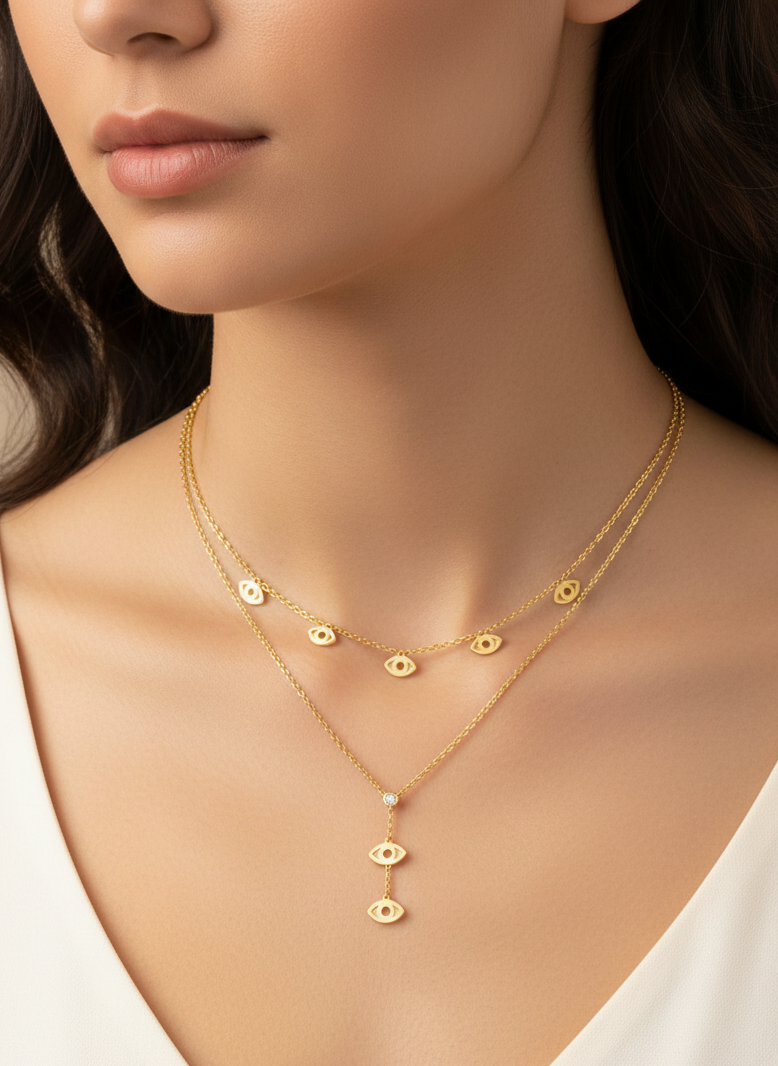 Gold Evil Eye Double-Layer Necklace