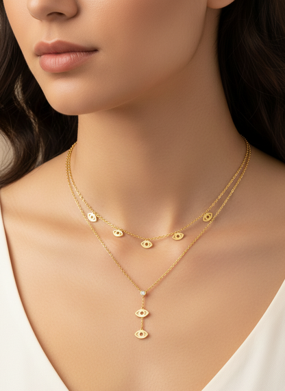 Gold Evil Eye Double-Layer Necklace