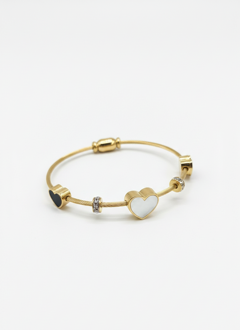 Gold Heart Duo Cable Bangle