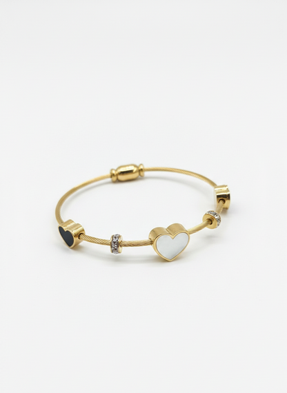 Gold Heart Duo Cable Bangle
