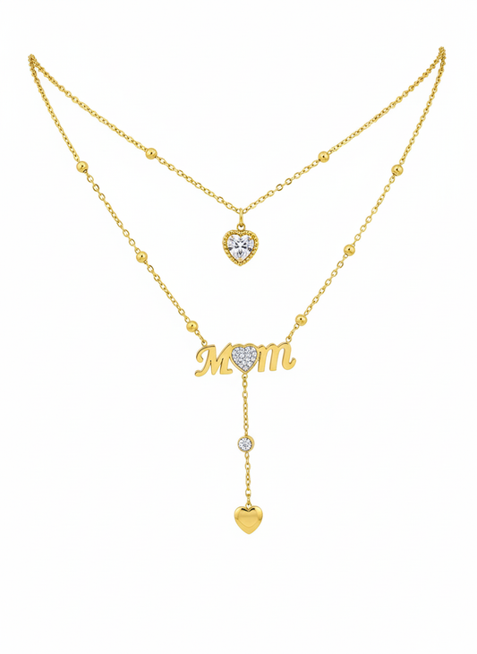Gold “MOM” Double-Layer Heart Necklace