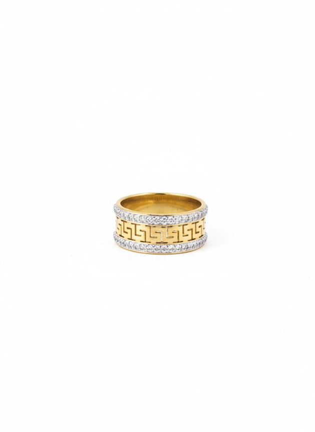Dual-Tone Greek Key Band Ring
