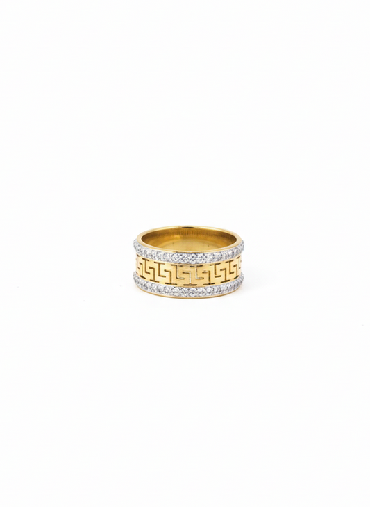 Dual-Tone Greek Key Band Ring