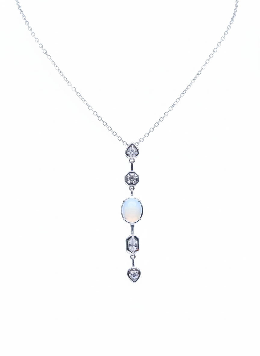 Silver Multi-Stone Drop Necklace