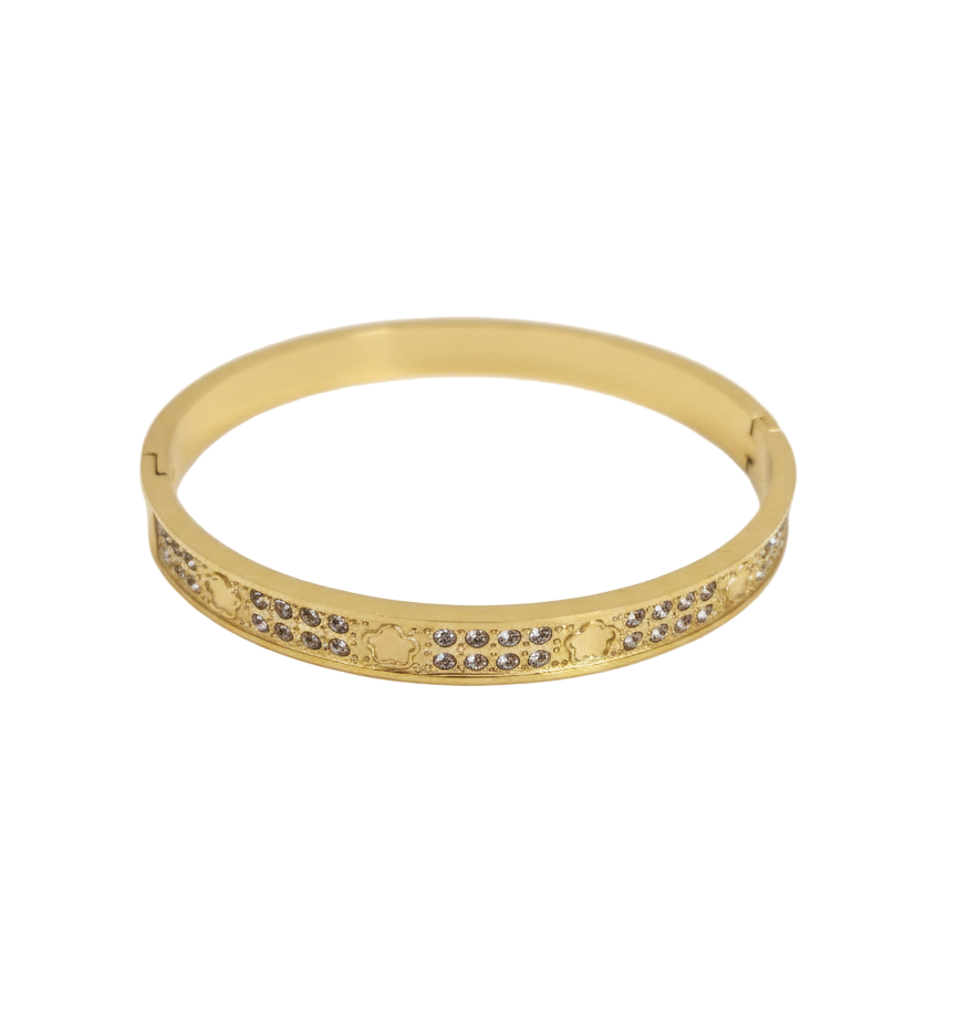 Crystal Pave Engraved Gold Bangle