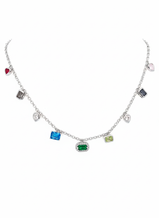 Silver Galaxy Gem Drop Necklace