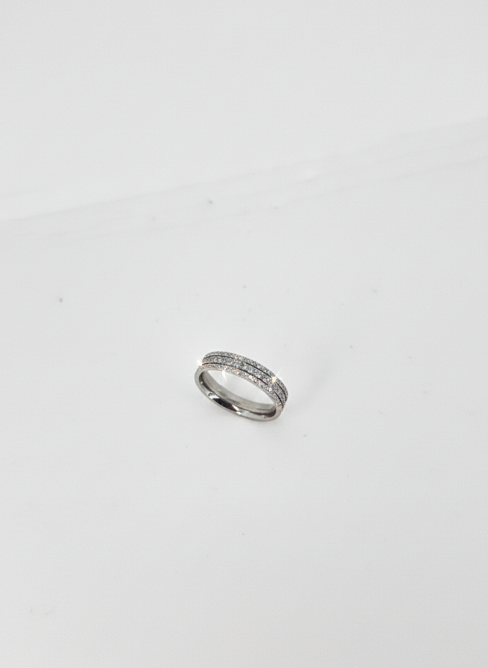 Triple Pavé Band Ring – Silver