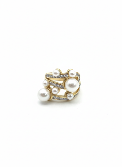 Gold Layered Pearl Cluster Ring