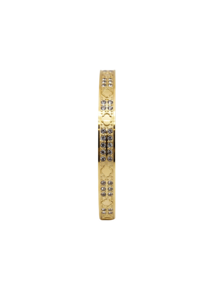 Crystal Pave Engraved Gold Bangle